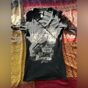 Los Angeles by bus stop y2k Stylish Black Short Sleeve Tee with cowboy design